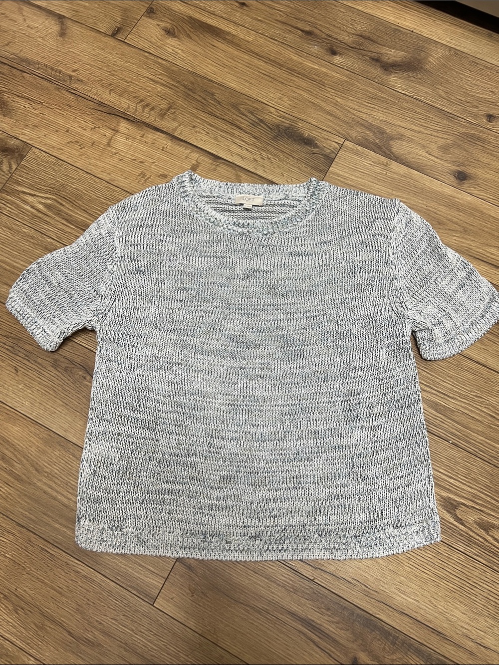 #EE Light Gray Marled Knit Short Sleeve Sweater